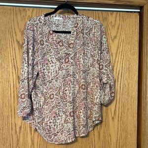 Maurices Pink and Brown Patterned Blouse